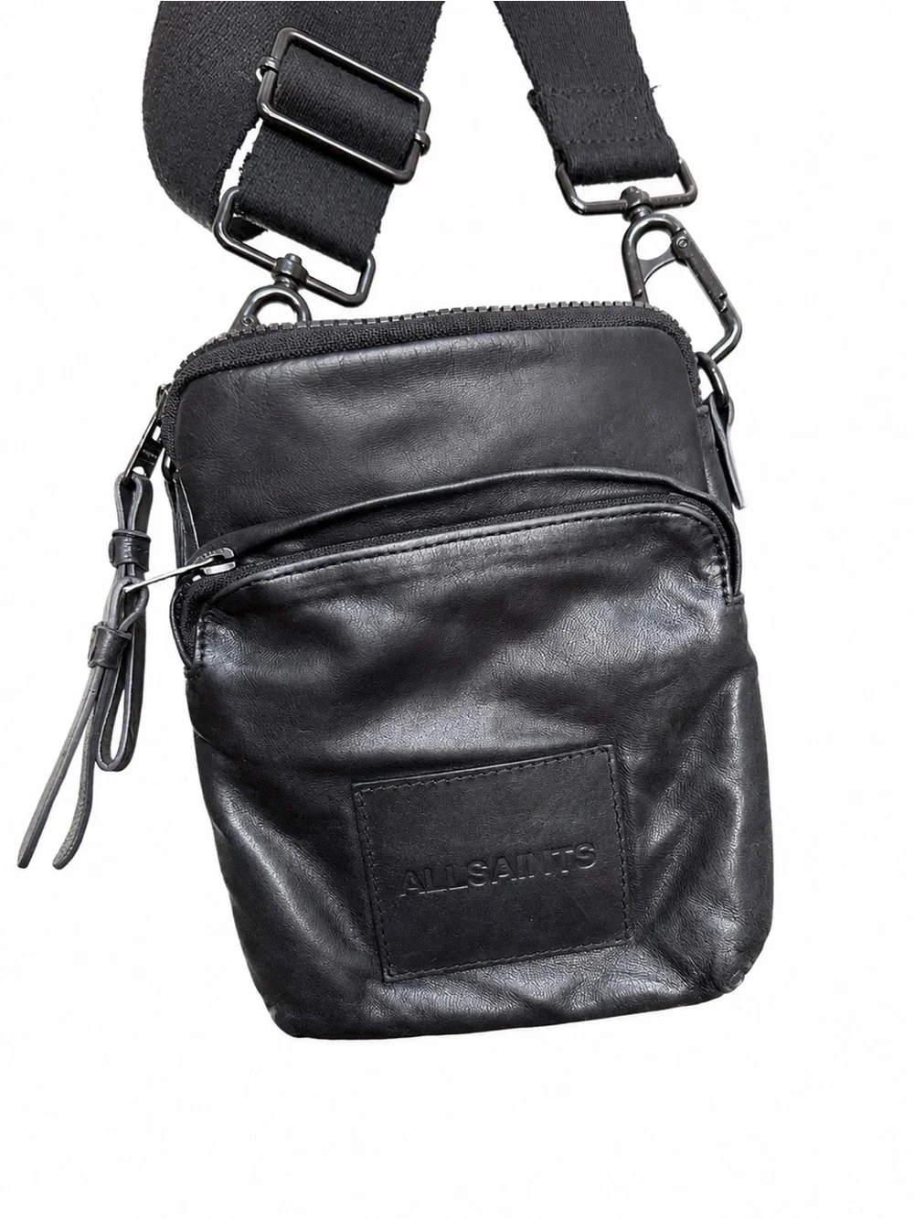 All Saints Black Leather Crossbody Bag